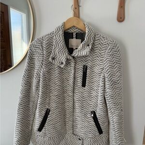 Rebecca Taylor Black and White Herringbone Teddy Jacket